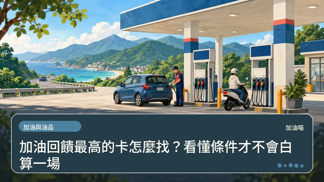加油回饋最高的卡怎麼找？看懂條件才不會白算一場主題插畫