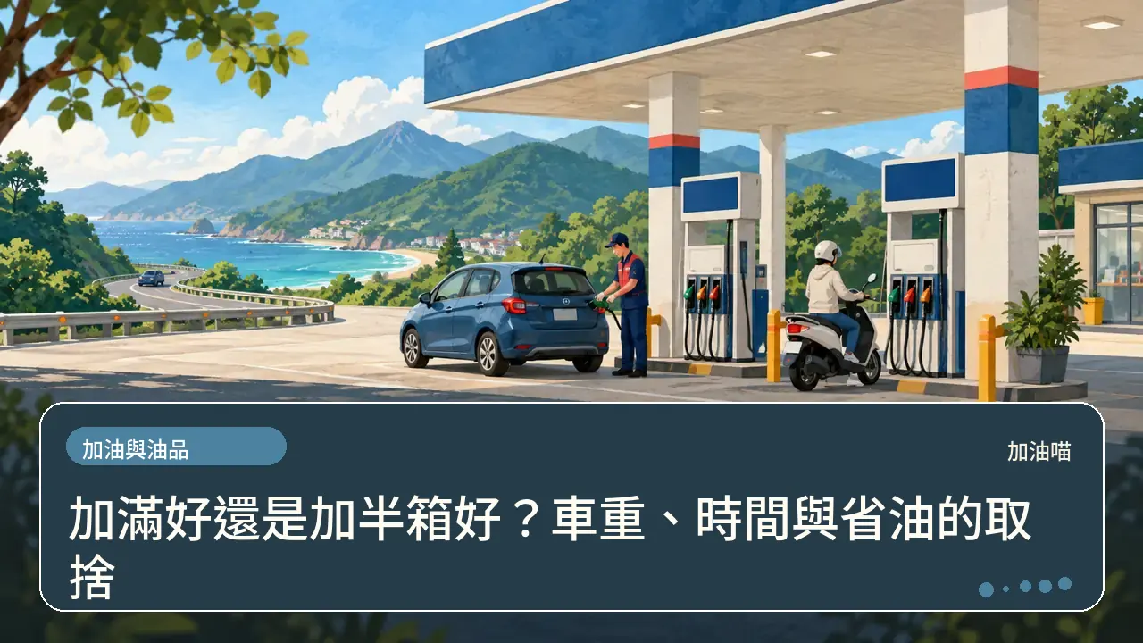 加滿好還是加半箱好？車重、時間與省油的取捨主題插畫
