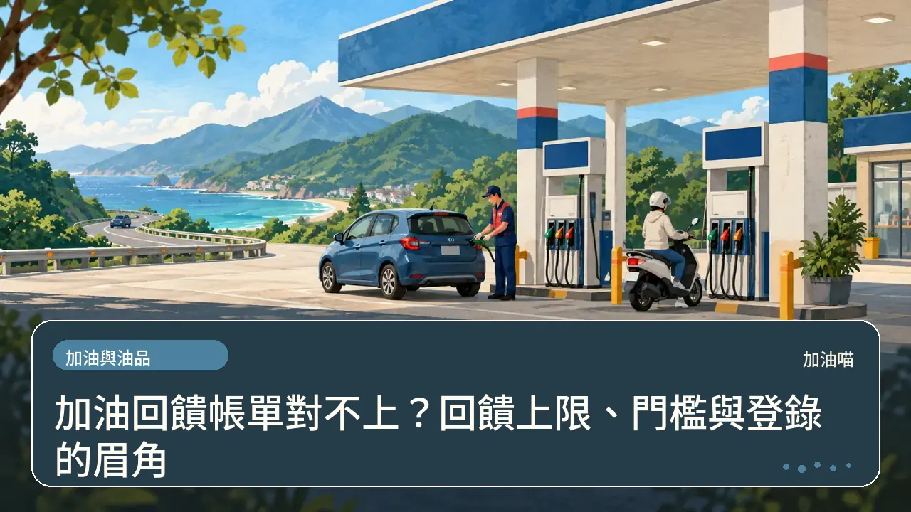 加油回饋帳單對不上？回饋上限、門檻與登錄的眉角主題插畫