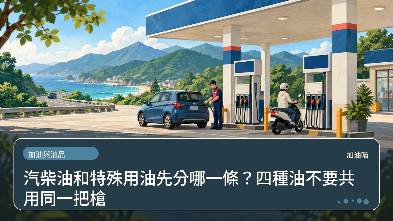 汽柴油和特殊用油先分哪一條?四種油不要共用同一把槍主題插畫