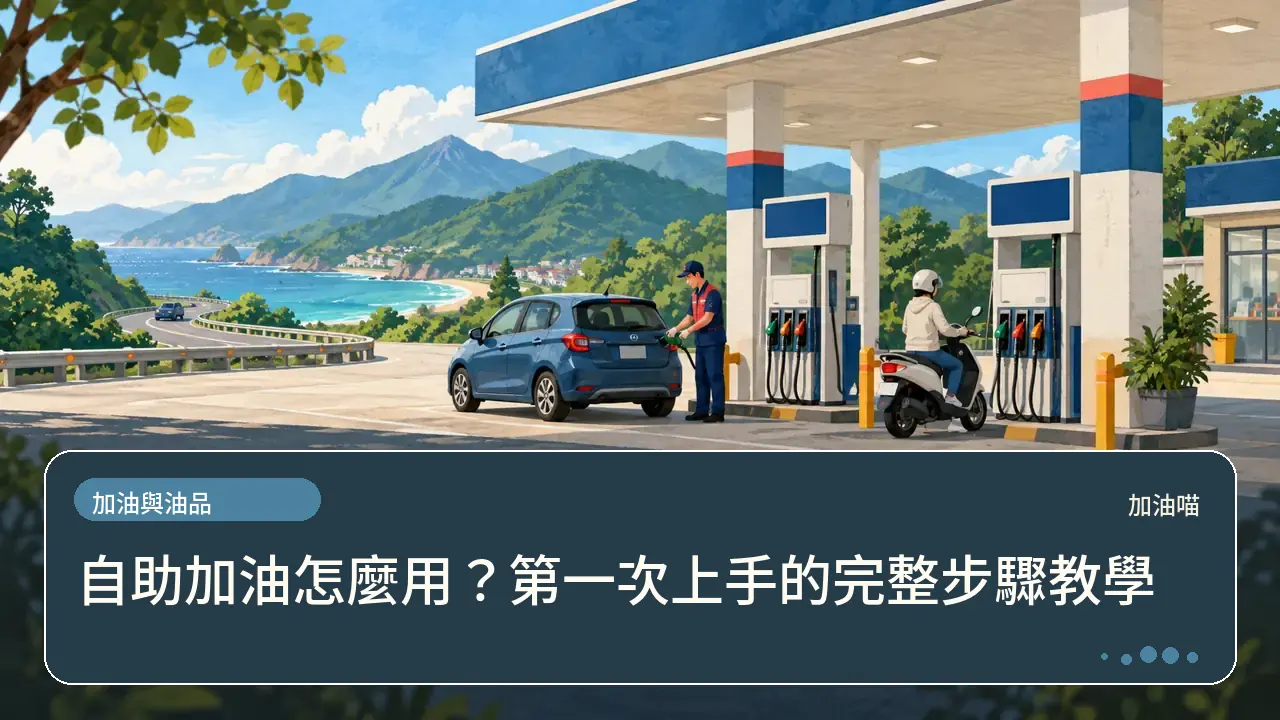 自助加油怎麼用？第一次上手的完整步驟教學主題插畫