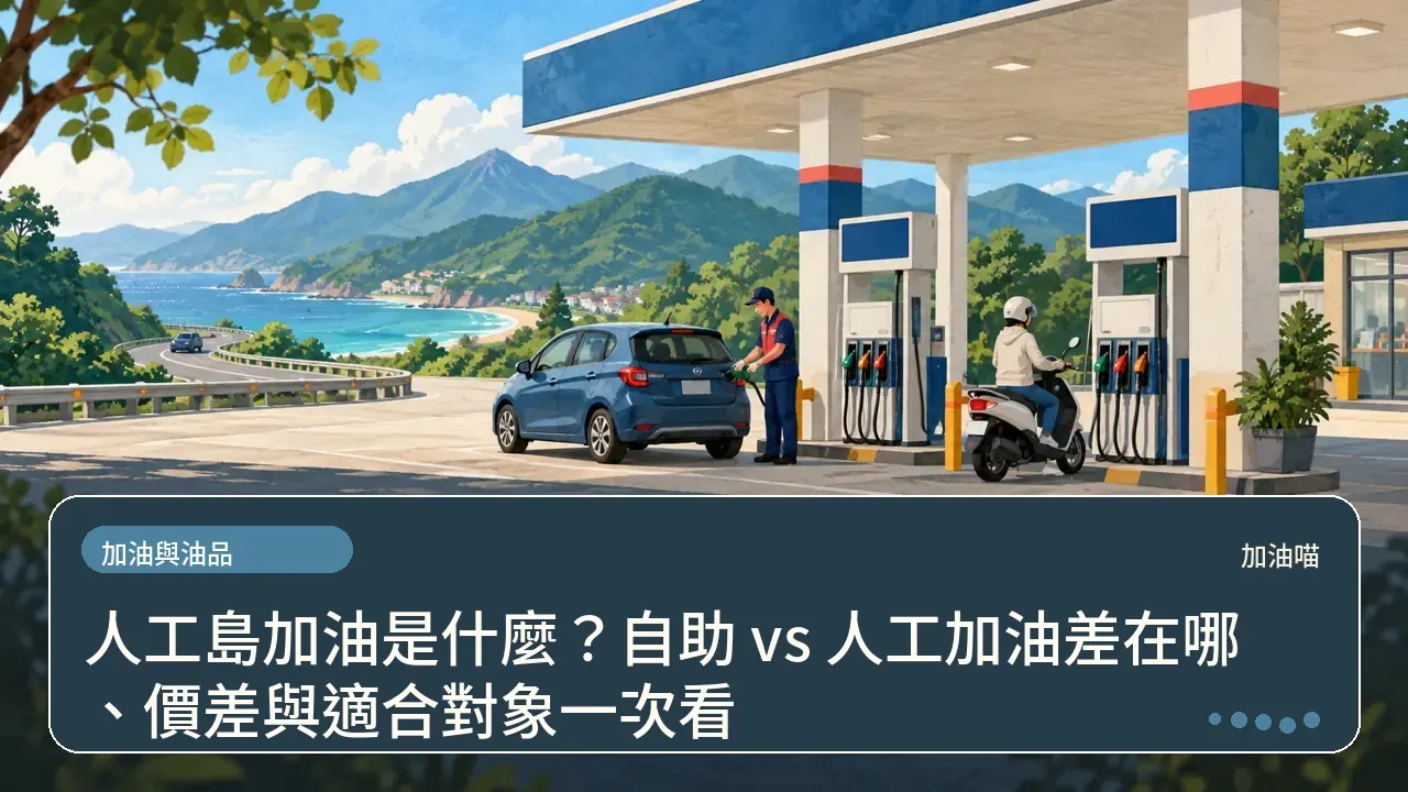 人工島加油是什麼？自助 vs 人工加油差在哪、價差與適合對象一次看主題插畫