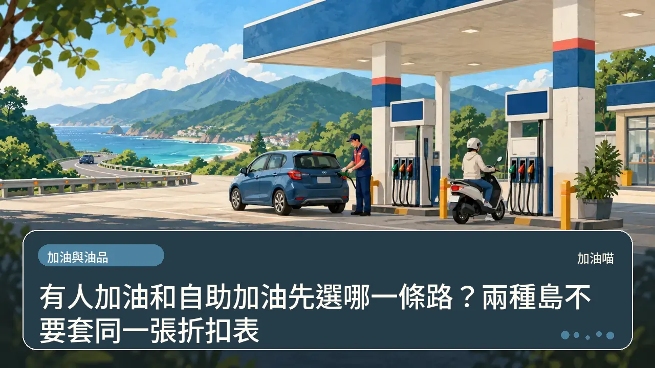 有人加油和自助加油先選哪一條路?兩種島不要套同一張折扣表主題插畫