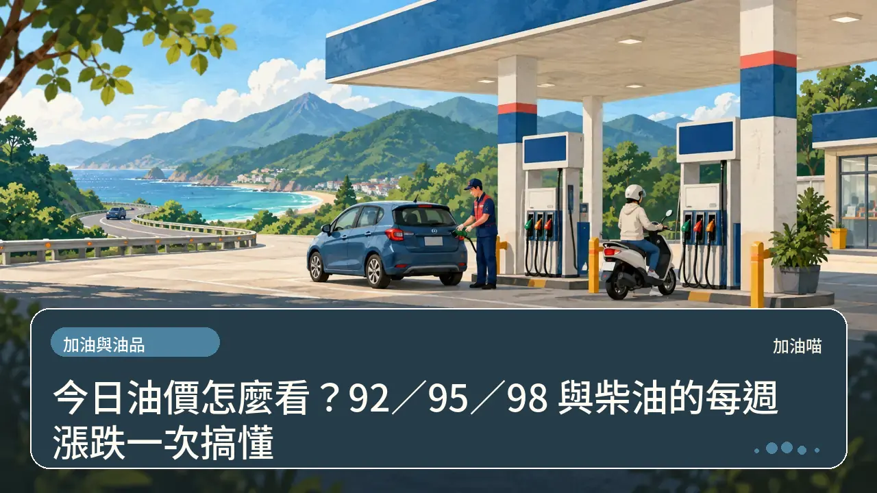今日油價怎麼看？92／95／98 與柴油的每週漲跌一次搞懂主題插畫