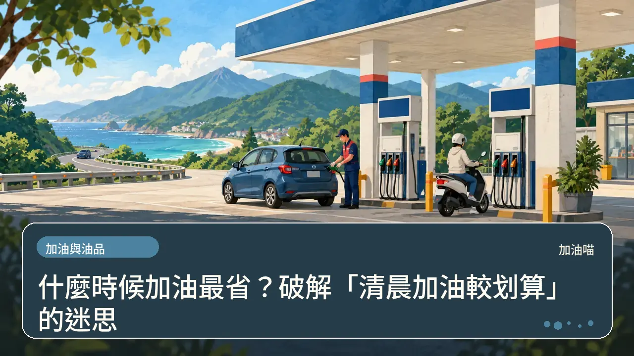 什麼時候加油最省？破解「清晨加油較划算」的迷思主題插畫