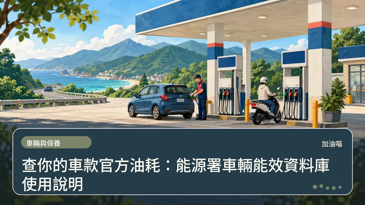 查你的車款官方油耗：能源署車輛能效資料庫使用說明主題插畫