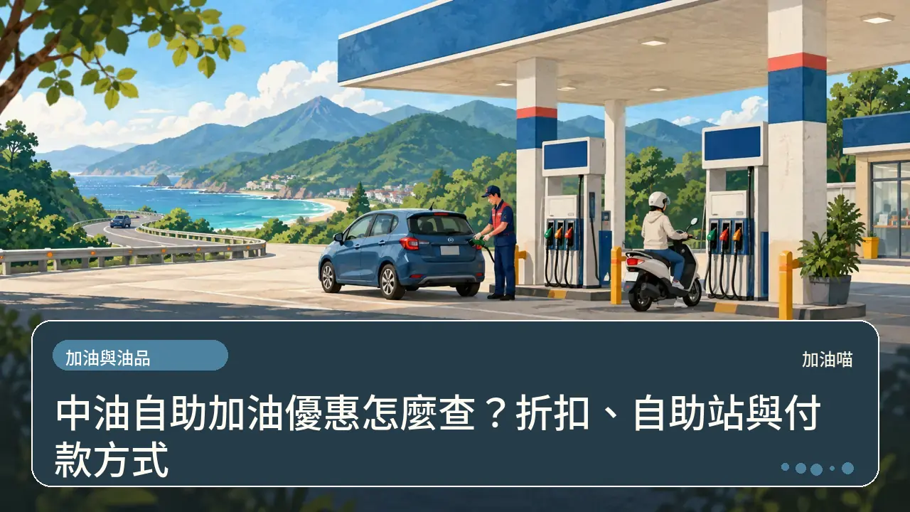 中油自助加油優惠怎麼查？折扣、自助站與付款方式主題插畫