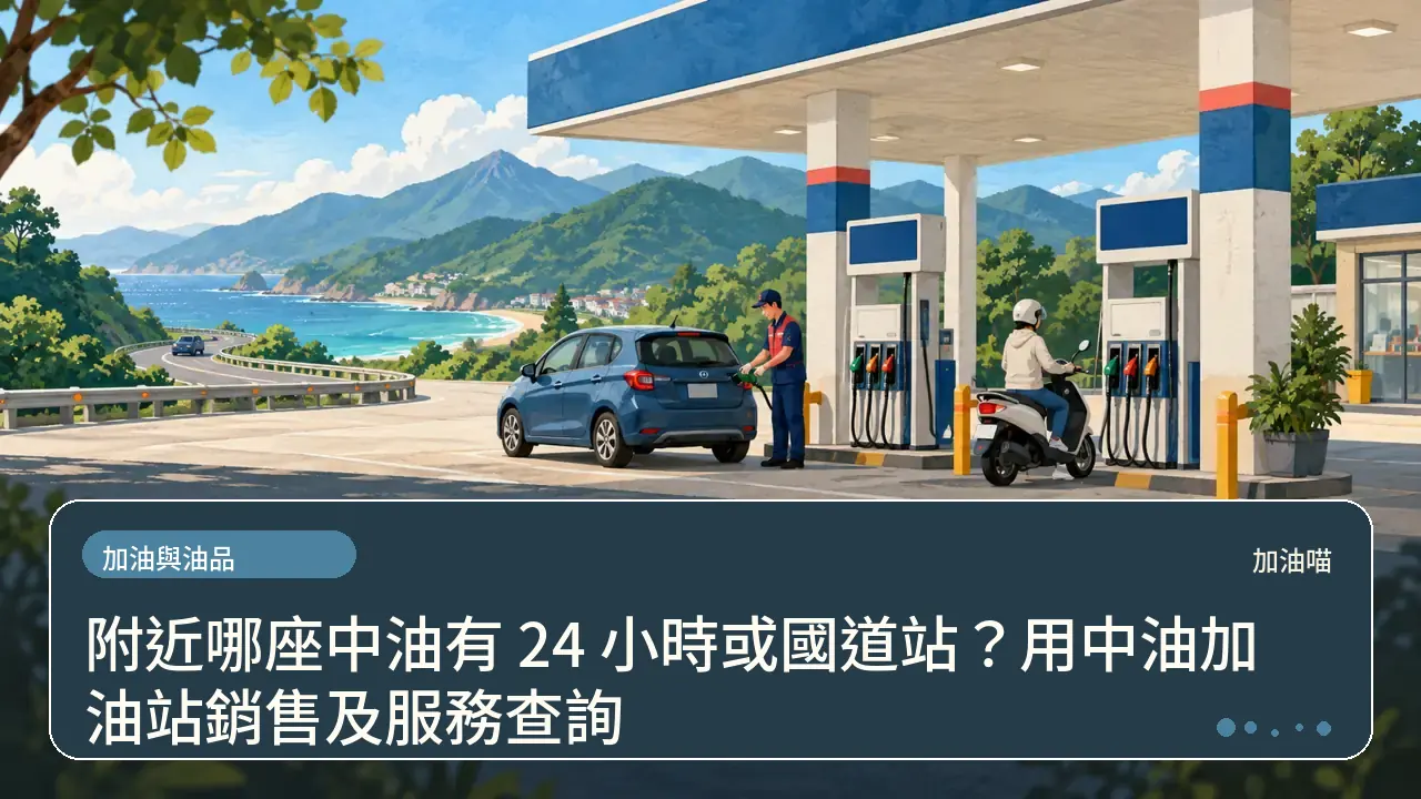 附近哪座中油有 24 小時或國道站？用中油加油站銷售及服務查詢主題插畫