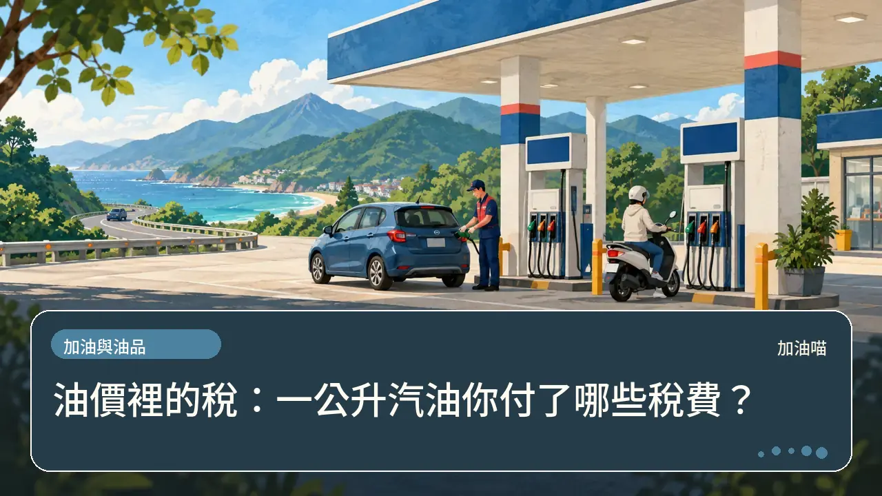 油價裡的稅：一公升汽油你付了哪些稅費？主題插畫