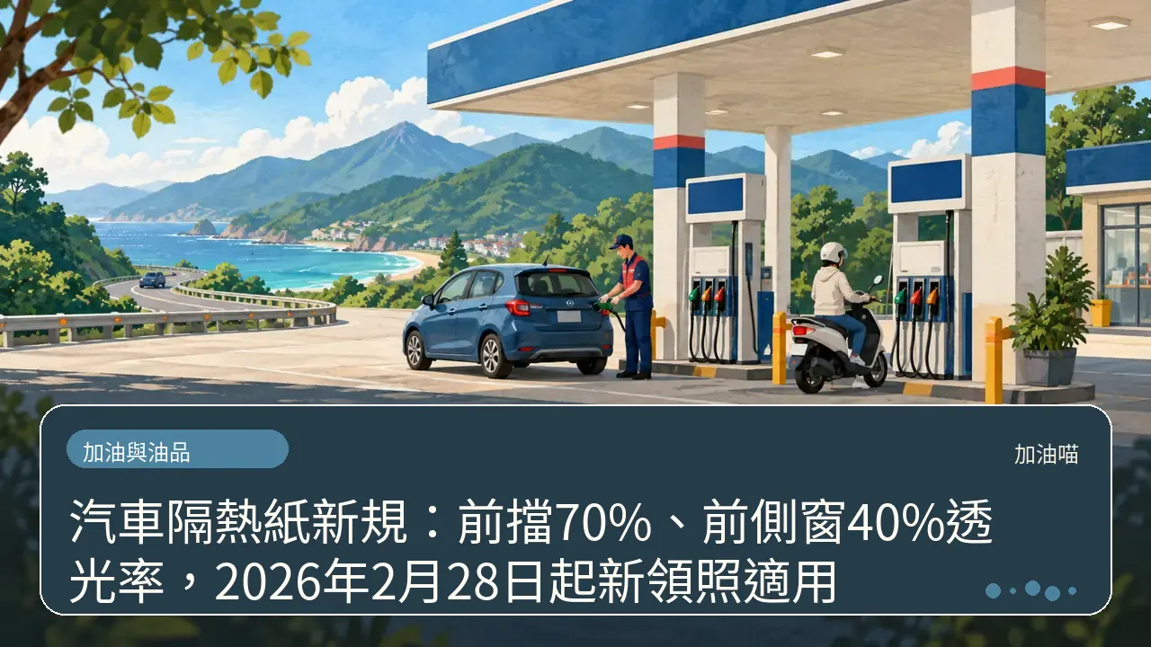 汽車隔熱紙新規：前擋70%、前側窗40%透光率，2026年2月28日起新領照適用
