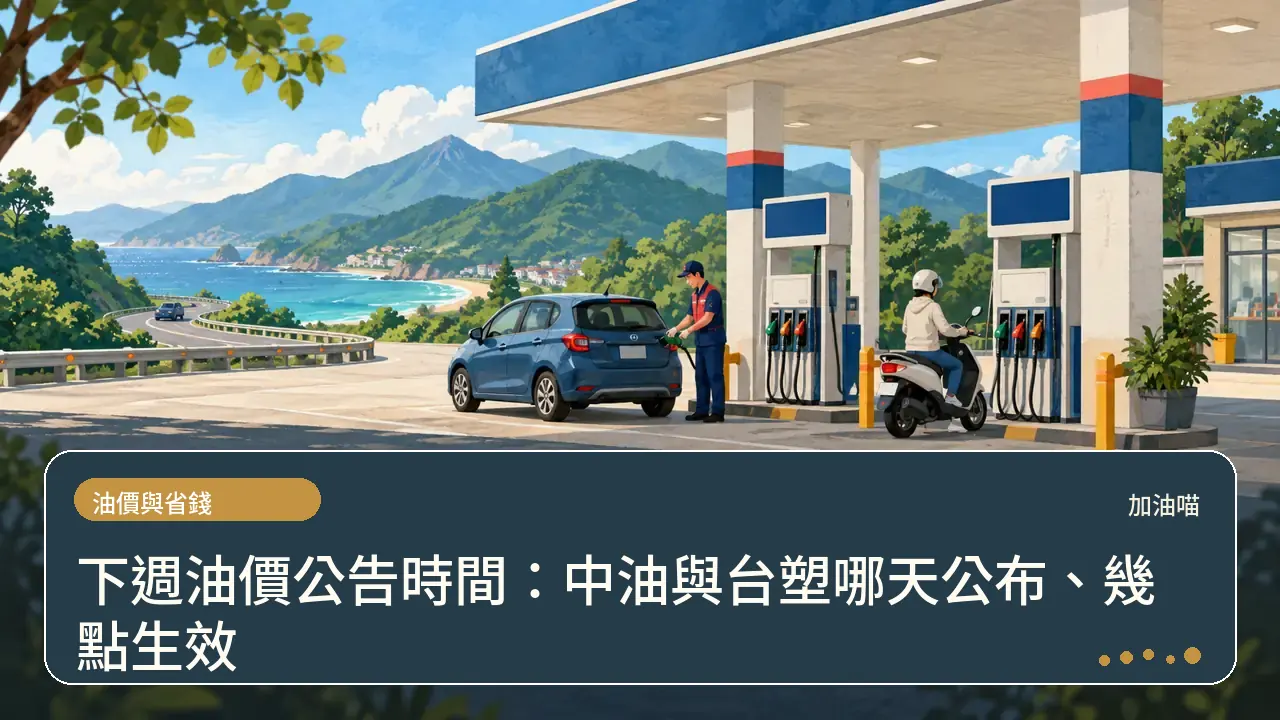下週油價公告時間：中油與台塑哪天公布、幾點生效主題插畫