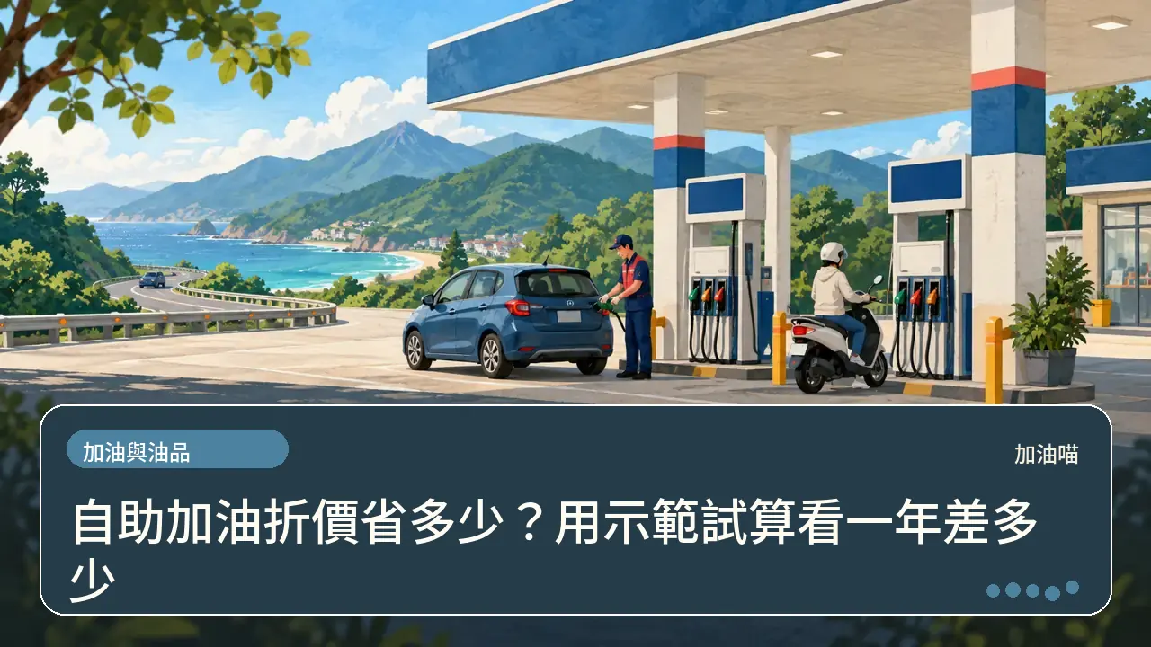 自助加油折價省多少？用示範試算看一年差多少主題插畫