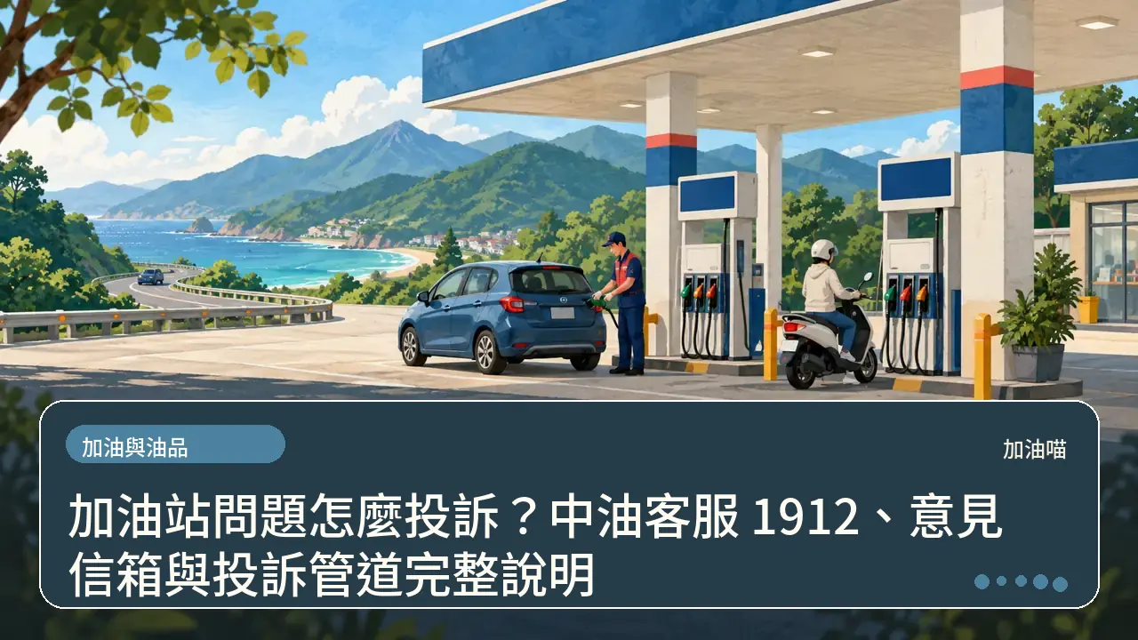 加油站問題怎麼投訴？中油客服 1912、意見信箱與投訴管道完整說明主題插畫