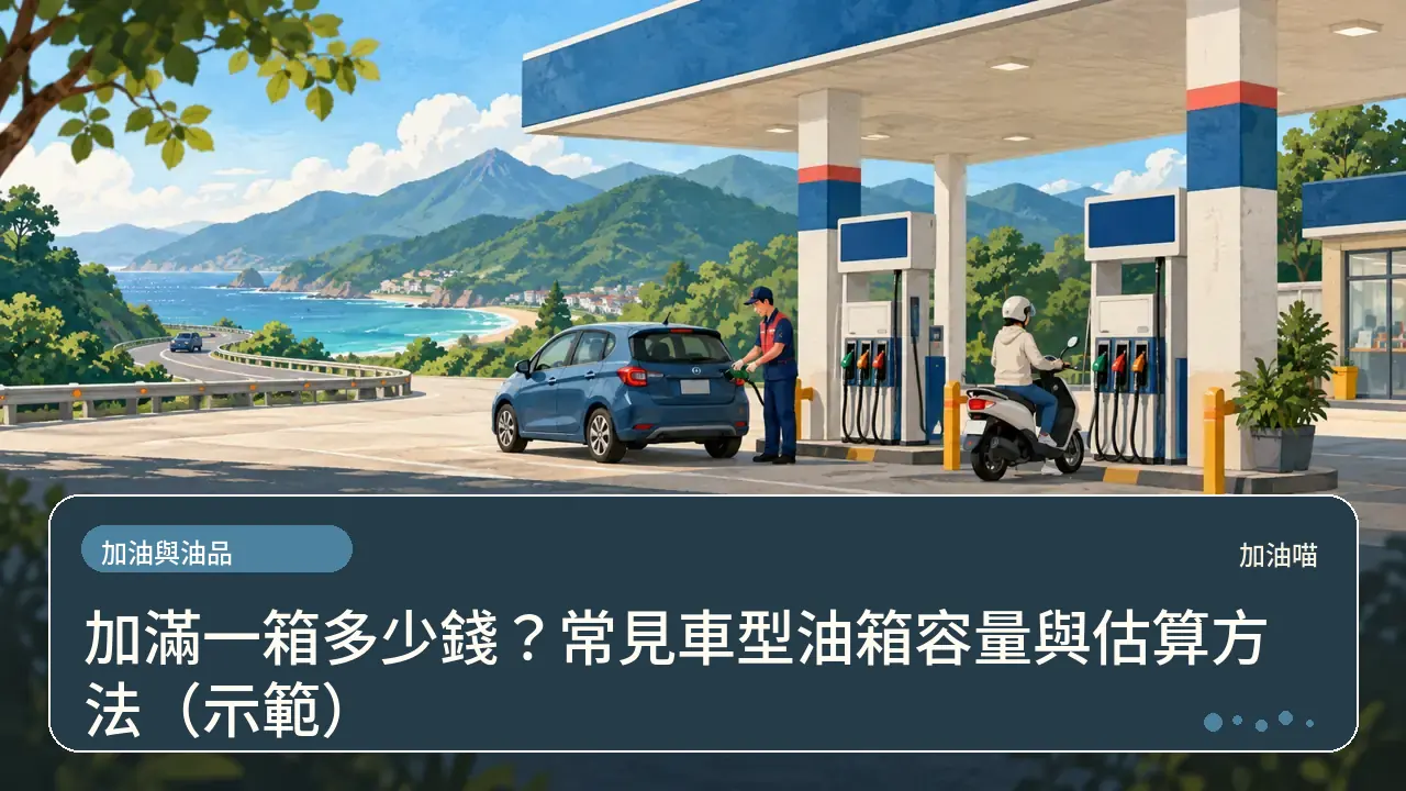 加滿一箱多少錢？常見車型油箱容量與估算方法（示範）主題插畫